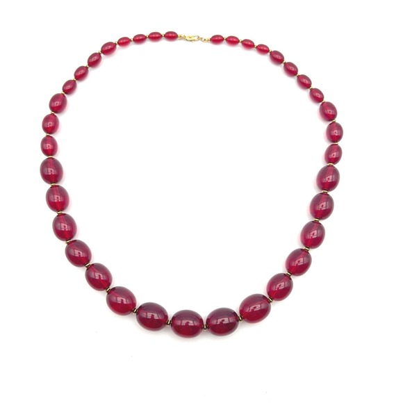 Monet Jewelry - Vintage Monet Red Bead Necklace 29" Opera Length Graduated Lucite Beads Signed